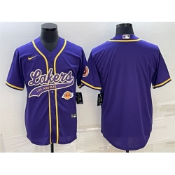 Men Los Angeles Lakers Blank Purple With Patch Cool Base Stitched Baseball Jersey