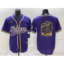 Men Los Angeles Lakers Purple 24 Mamba Big Logo Cool Base Stitched Baseball Jerseys