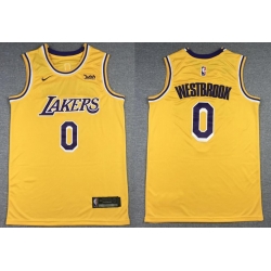 Men Los Angeles Lakers Russell Westbrook #0 Yellow Round Neck NBA Jersey Men Los Angeles Lakers Russell Westbrook #0 Yellow Round Neck NBA Jersey