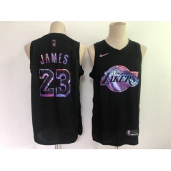 Men's Los Angeles Lakers #23 LeBron James Black Iridescent Holographic 2021 Jersey Men's Los Angeles Lakers #23 LeBron James Black Iridescent Holographic 2021 Jersey