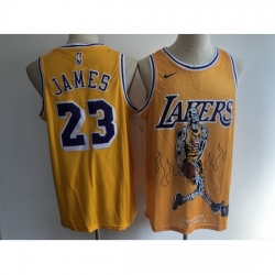 Men's Los Angeles Lakers #23 Lebron James Yellow Skull Stitched Basketball Jersey Men's Los Angeles Lakers #23 Lebron James Yellow Skull Stitched Basketball Jersey