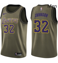 Mens Nike Los Angeles Lakers 32 Magic Johnson Swingman Green Salute to Service NBA Jersey