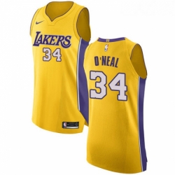 Womens Nike Los Angeles Lakers 34 Shaquille ONeal Authentic Gold Home NBA Jersey Icon Edition