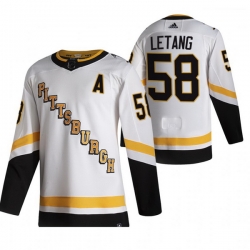 Men Pittsburgh Penguins 58 Kris Letang White Adidas 2020 21 Reverse Retro Alternate NHL Jersey