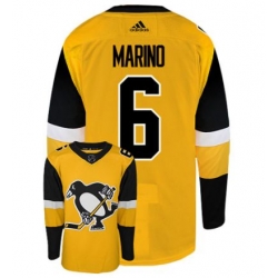 Men u2019s Pittsburgh Penguins 6 Marino Gold Authentic Stitched Hockey Jersey