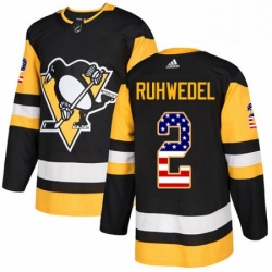 Mens Adidas Pittsburgh Penguins 2 Chad Ruhwedel Authentic Black USA Flag Fashion NHL Jersey 