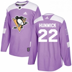 Mens Adidas Pittsburgh Penguins 22 Matt Hunwick Authentic Purple Fights Cancer Practice NHL Jersey 