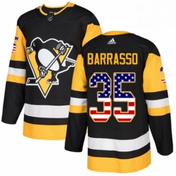 Mens Adidas Pittsburgh Penguins 35 Tom Barrasso Authentic Black USA Flag Fashion NHL Jersey 