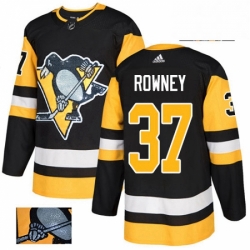 Mens Adidas Pittsburgh Penguins 37 Carter Rowney Authentic Black Fashion Gold NHL Jersey 