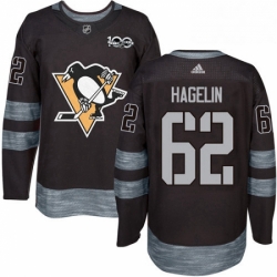 Mens Adidas Pittsburgh Penguins 62 Carl Hagelin Authentic Black 1917 2017 100th Anniversary NHL Jersey 