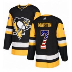 Mens Adidas Pittsburgh Penguins 7 Paul Martin Authentic Black USA Flag Fashion NHL Jersey 