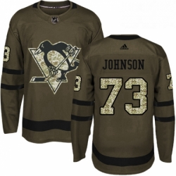 Mens Adidas Pittsburgh Penguins 73 Jack Johnson Authentic Green Salute to Service NHL Jersey 