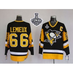 Mitchell 26Ness Penguins #66 Mario Lemieux Black 2017 Stanley Cup Final Patch Stitched NHL Jersey