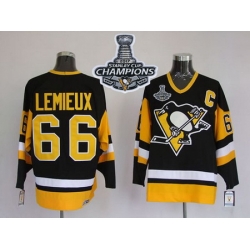 Mitchell 26Ness Penguins #66 Mario Lemieux Black 2017 Stanley Cup Finals Champions Stitched NHL Jersey