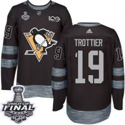 Penguins #19 Bryan Trottier Black 1917 2017 100th Anniversary Stanley Cup Final Patch Stitched NHL Jersey