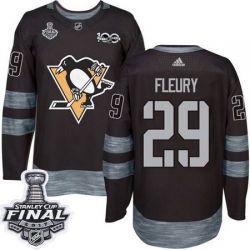 Penguins #29 Andre Fleury Black 1917 2017 100th Anniversary Stanley Cup Final Patch Stitched NHL Jersey