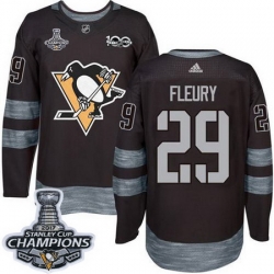 Penguins #29 Andre Fleury Black 1917 2017 100th Anniversary Stanley Cup Finals Champions Stitched NHL Jersey