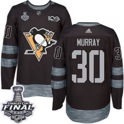 Penguins #30 Matt Murray Black 1917 2017 100th Anniversary Stanley Cup Final Patch Stitched NHL Jersey