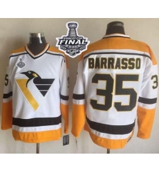 Penguins #35 Tom Barrasso White Yellow CCM Throwback 2017 Stanley Cup Final Patch Stitched NHL Jersey