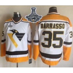 Penguins #35 Tom Barrasso White Yellow CCM Throwback 2017 Stanley Cup Finals Champions Stitched NHL Jersey