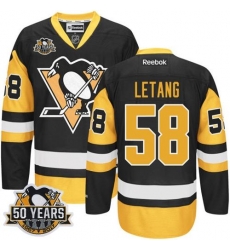 Penguins #58 Kris Letang Black Alternate 50th Anniversary Stitched NHL Jersey