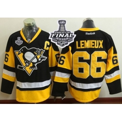 Penguins #66 Mario Lemieux Black Alternate 2017 Stanley Cup Final Patch Stitched NHL Jersey