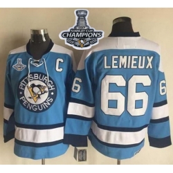 Penguins #66 Mario Lemieux Blue Alternate CCM Throwback 2017 Stanley Cup Finals Champions Stitched NHL Jersey