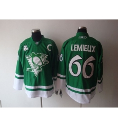 Penguins #66 Mario Lemieux Stitched Green St Patty Day NHL Jersey