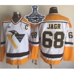 Penguins #68 Jaromir Jagr White Yellow CCM Throwback 2017 Stanley Cup Finals Champions Stitched NHL Jersey