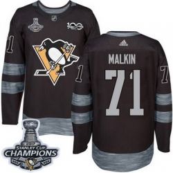 Penguins #71 Evgeni Malkin Black 1917 2017 100th Anniversary Stanley Cup Finals Champions Stitched NHL Jersey