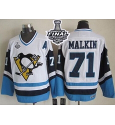 Penguins #71 Evgeni Malkin White Blue CCM Throwback 2017 Stanley Cup Final Patch Stitched NHL Jersey