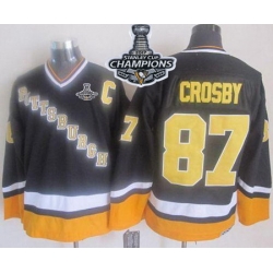 Penguins #87 Sidney Crosby Black Yellow CCM Throwback 2017 Stanley Cup Finals Champions Stitched NHL Jersey