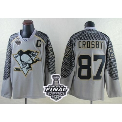 Penguins #87 Sidney Crosby Charcoal Cross Check Fashion 2017 Stanley Cup Final Patch Stitched NHL Jersey