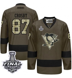 Penguins #87 Sidney Crosby Green Salute to Service 2017 Stanley Cup Final Patch Stitched NHL Jersey