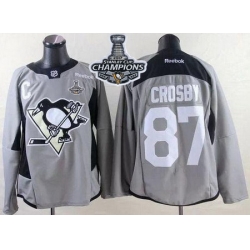 Penguins #87 Sidney Crosby Grey Practice 2017 Stanley Cup Finals Champions Stitched NHL Jersey