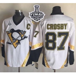 Penguins #87 Sidney Crosby White CCM Throwback 2017 Stanley Cup Final Patch Stitched NHL Jersey