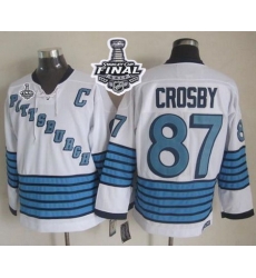 Penguins #87 Sidney Crosby White Light Blue CCM Throwback 2017 Stanley Cup Final Patch Stitched NHL Jersey