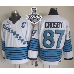 Penguins #87 Sidney Crosby White Light Blue CCM Throwback 2017 Stanley Cup Final Patch Stitched NHL Jersey