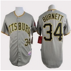 Pittsburgh Pirates #34 A. J. Burnett Grey Cool Base Stitched Baseball Jersey