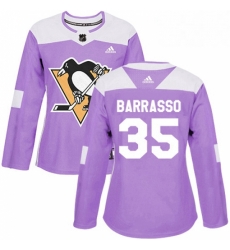 Womens Adidas Pittsburgh Penguins 35 Tom Barrasso Authentic Purple Fights Cancer Practice NHL Jersey 