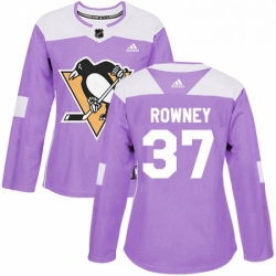 Womens Adidas Pittsburgh Penguins 37 Carter Rowney Authentic Purple Fights Cancer Practice NHL Jersey 