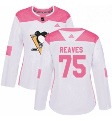 Womens Adidas Pittsburgh Penguins 75 Ryan Reaves Authentic WhitePink Fashion NHL Jersey 