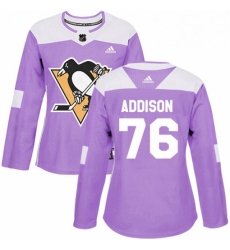 Womens Adidas Pittsburgh Penguins 76 Calen Addison Authentic Purple Fights Cancer Practice NHL Jersey 