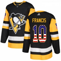 Youth Adidas Pittsburgh Penguins 10 Ron Francis Authentic Black USA Flag Fashion NHL Jersey 