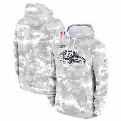 Men Baltimore Ravens 2024 Arctic Camo Salute To Service Club Fleece Pullover Stitched Hoodie