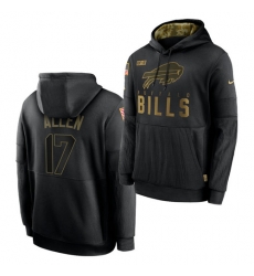 Men Buffalo Bills 17 Josh Allen 2020 Salute To Service Black Sideline Performance Pullover Hoodie