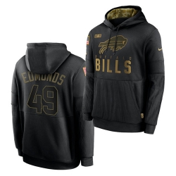 Men Buffalo Bills 49 Tremaine Edmunds 2020 Salute To Service Black Sideline Performance Pullover Hoodie