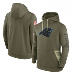 Men Carolina Panthers 2022 Olive Salute To Service Therma Performance Pullover Hoodie