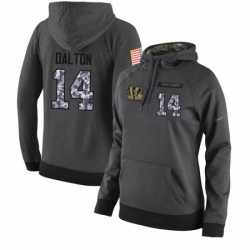 NFL Womens Nike Cincinnati Bengals 14 Andy Dalton Stitched Black Anthracite Salute to Service Player Performance Hoodie