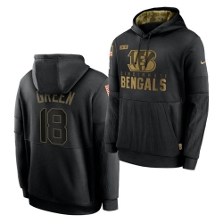 Men Cincinnati Bengals 18 A J  Green 2020 Salute To Service Black Sideline Performance Pullover Hoodie